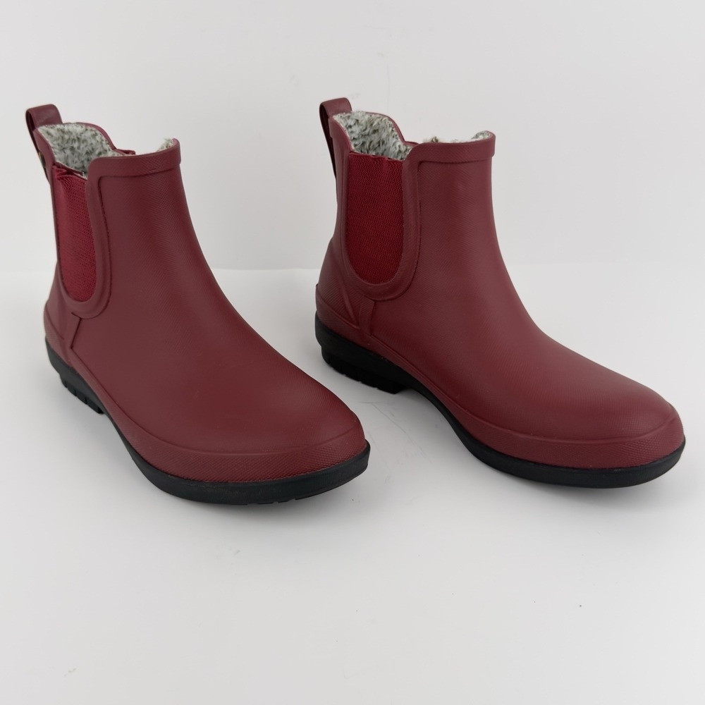 BOGS Amanda Plush II Chelsea Rain Boots Women's 6 Cranberry Waterproof Lined